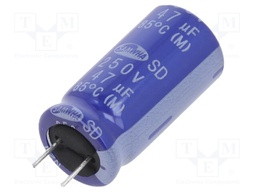 Capacitor: electrolytic; THT; 47uF; 250VDC; Ø12.5x25mm; ±20%; 2000h