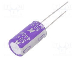 Capacitor: polymer; 440uF; 50VDC; ESR: 28mΩ; A759; THT; ±20%; 2000h