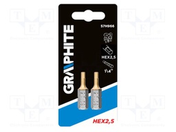 Screwdriver bit; hex key; HEX 2mm; Overall len: 25mm; 2pcs.