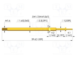 Test needle; Spring compression: 4mm; 5mm; 8A; CuBe; gold-plated