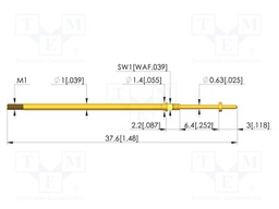 Test needle; Spring compression: 4.3mm; 6.35mm; 3A; CuBe; Ø: 0.6mm
