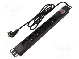 Plug socket strip: protective; Sockets: 6; 230VAC; 16A; black; 2m