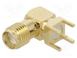 Connector: SMA; socket; female; angled 90°; 50Ω; THT; PTFE