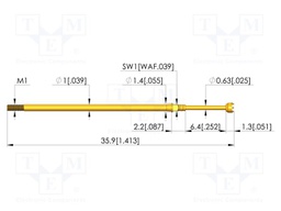 Test needle; Spring compression: 4.3mm; 6.35mm; 4A; CuBe; Ø: 1.5mm