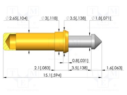 Test needle; Spring compression: 2.8mm; 3.5mm; 8A; CuBe; Ø: 2.3mm