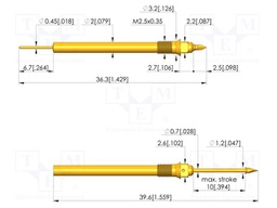 Test needle; Spring compression: 6mm; 10mm; 2A; steel; gold-plated