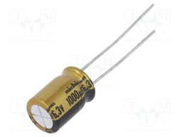 Capacitor: electrolytic; THT; 1000uF; 6.3VDC; Ø8x11.5mm; ±20%; 0.28