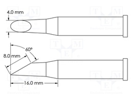 Soldering Tip, Hoof/60° Bevel, 4 x 16 mm, Soldering Station