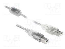 Cable; USB 2.0; USB A plug,USB B plug; 1m; transparent; 480Mbps