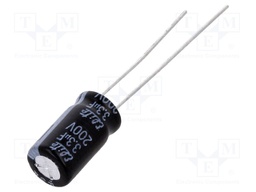 Capacitor: electrolytic; THT; 3.3uF; 200VDC; Ø6.3x11mm; ±20%; 2000h