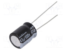 Capacitor: electrolytic; THT; 47uF; 100VDC; Ø10x12.5mm; Pitch: 5mm