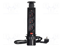 Plug socket strip: furniture; IP20; 3680W; black; Cutout: Ø63mm