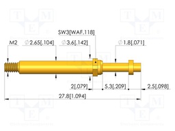 Test needle; Spring compression: 4mm; 5mm; 8A; CuBe; gold-plated