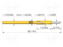 Test needle; Spring compression: 4mm; 5mm; 3A; steel; Ø: 1mm; chisel