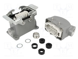 Connector: HDC; male + female; S-E; PIN: 10; 10+PE; size 10B; angled