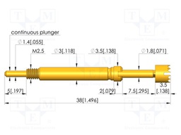 Test needle; Spring compression: 5.6mm; 7mm; 8A; CuBe; gold-plated