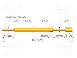 Test needle; Spring compression: 5.6mm; 7mm; 5A; CuBe; gold-plated