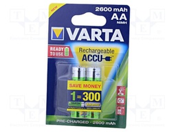 Re-battery: Ni-MH; AA; 1.2V; 2600mAh; Package: blister