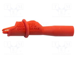 Crocodile clip; 10A; red; Grip capac: max.8.9mm; Socket size: 4mm