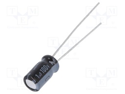 Capacitor: electrolytic; THT; 1uF; 100VDC; Ø5x9mm; Pitch: 2mm; ±20%