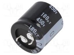 Capacitor: electrolytic; SNAP-IN; 180uF; 450VDC; Ø25x25mm; ±20%