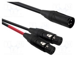 Cable; XLR male 3pin,XLR female 3pin x2; 1m; black; PVC