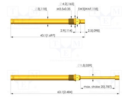 Test needle; Spring compression: 12mm; 20mm; 10A; CuBe; Ø: 2.5mm