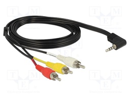 Cable; Jack 3.5mm 4pin angled plug,RCA plug x3; 1.5m; black