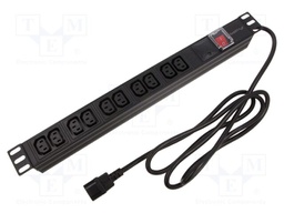 Plug socket strip: protective; Sockets: 10; 230VAC; 10A; black; 2m