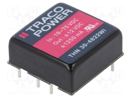 Converter: DC/DC; 30W; Uin: 18÷75V; Uout: 12VDC; Uout2: -12VDC; 1"x1"