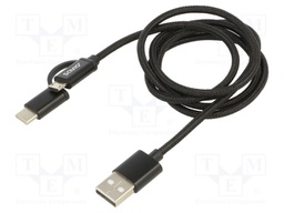 Cable; USB 2.0; USB A plug,USB B micro plug,USB C plug; 1m; 2.1A