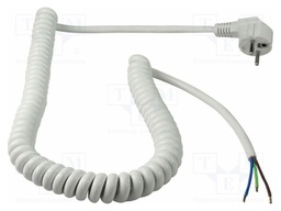 Cable; 3G1.5mm2; CEE 7/7 (E/F) plug angled,wires; PVC; white; 16A