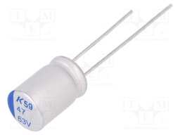 Capacitor: polymer; 47uF; 63VDC; ESR: 68mΩ; A759; THT; ±20%; 2000h
