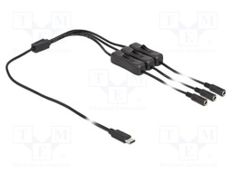 Cable; USB C plug,DC 5,5/2,1 socket x3; straight; black; 1m; 10W
