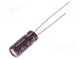 Capacitor: electrolytic; low impedance; THT; 47uF; 16VDC; Ø5x11mm