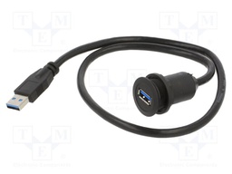 USB 3.0 A/A socket; Ø22.3mm; IP65; black; 5VDC; Pushbutton: round