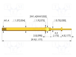 Test needle; Spring compression: 3.5mm; 4.4mm; 5A; CuBe; Ø: 0.6mm