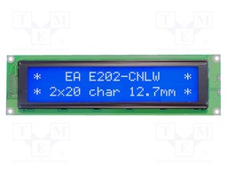 Display: LCD; alphanumeric; STN Negative; 20x2; blue; 190x54mm; LED
