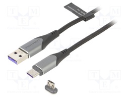 Cable; magnetic,USB 2.0; 2m; black; Core: Cu,tinned; 480Mbps; 5A