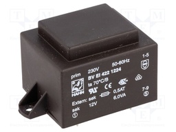 Transformer: encapsulated; 6VA; 230VAC; 12V; 500mA; Mounting: PCB