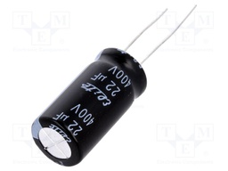Capacitor: electrolytic; THT; 22uF; 400VDC; Ø12.5x25mm; Pitch: 5mm
