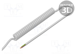 Wire: coiled; 7x0.5mm2; unshielded; PUR; white; 300V; 1.5m; 6m