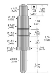 Test needle; Operational spring compression: 0.7mm; 2A; Ø: 1.07mm