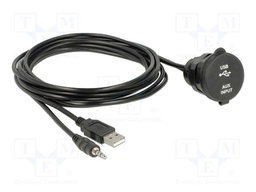 Cable; stereo,with flap; 2m; black; 22AWG,26AWG; on panel,push-in