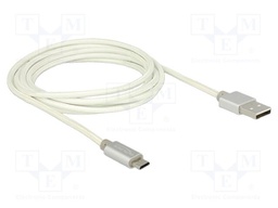 Cable; USB 2.0; USB A plug,USB B micro plug; 2m; white; textile