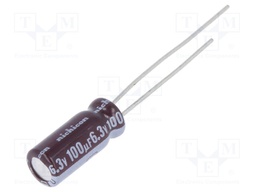 Capacitor: electrolytic; low impedance; THT; 100uF; 6.3VDC; ±20%