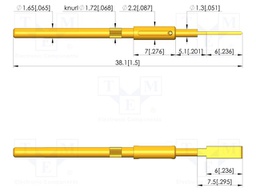 Test needle; Spring compression: 4mm; 5mm; 5A; steel; gold-plated