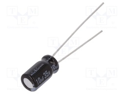 Capacitor: electrolytic; THT; 10uF; 35VDC; Ø5x9mm; Pitch: 2mm; ±20%