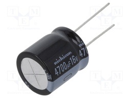 Capacitor: electrolytic; THT; 4700uF; 16VDC; Ø18x20mm; Pitch: 7.5mm