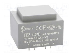 Transformer: encapsulated; 4VA; 400VAC; 9V; 444.4mA; Mounting: PCB